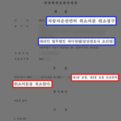 음주운전 자동차 운전면허 취소처분, 행정심판에서 위법성 입증해 면허 회복 성공